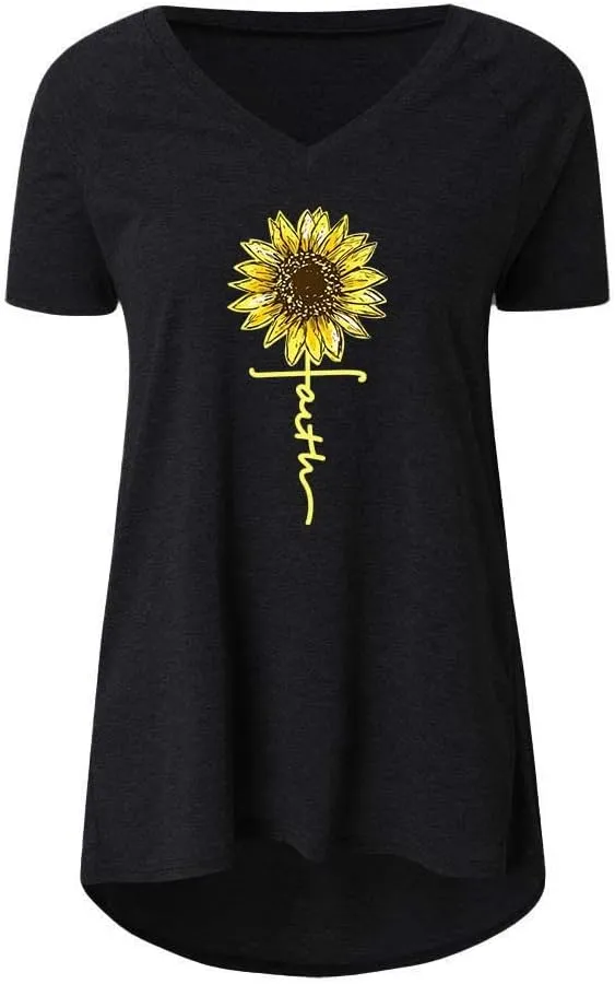 KKG Tops Tunics for Women to Wear with Leggings, Casual Loose Fit V Neck Short/Long Sleeves T Shirt