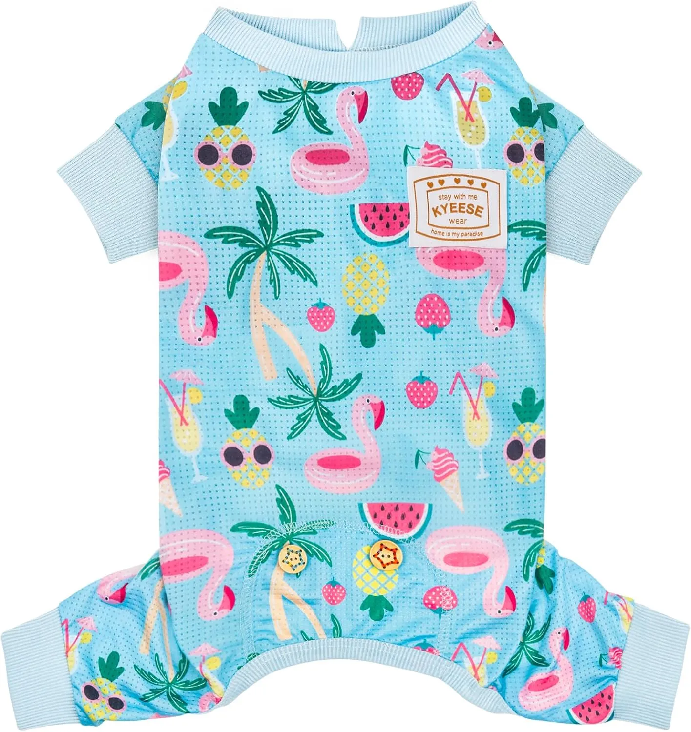 KYEESE Dog Pajamas Mesh Summer Pjs for Small Dogs Quick-Dry Cat Pajamas Lightweight Pet Costume Breathable Puppy Clothes Comfy Onesie UV-Blocking Doggie Jammies Flamingo Pattern, Small