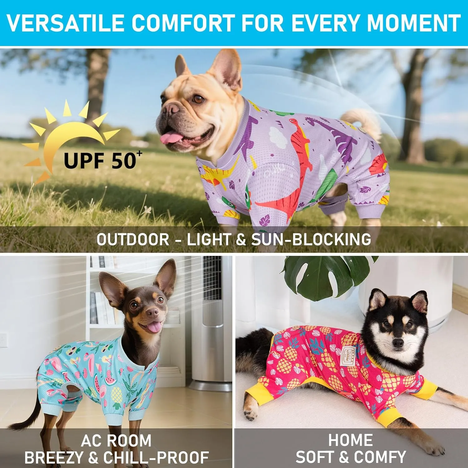 KYEESE Dog Pajamas Mesh Summer Pjs for Small Dogs Quick-Dry Cat Pajamas Lightweight Pet Costume Breathable Puppy Clothes Comfy Onesie UV-Blocking Doggie Jammies Flamingo Pattern, Small