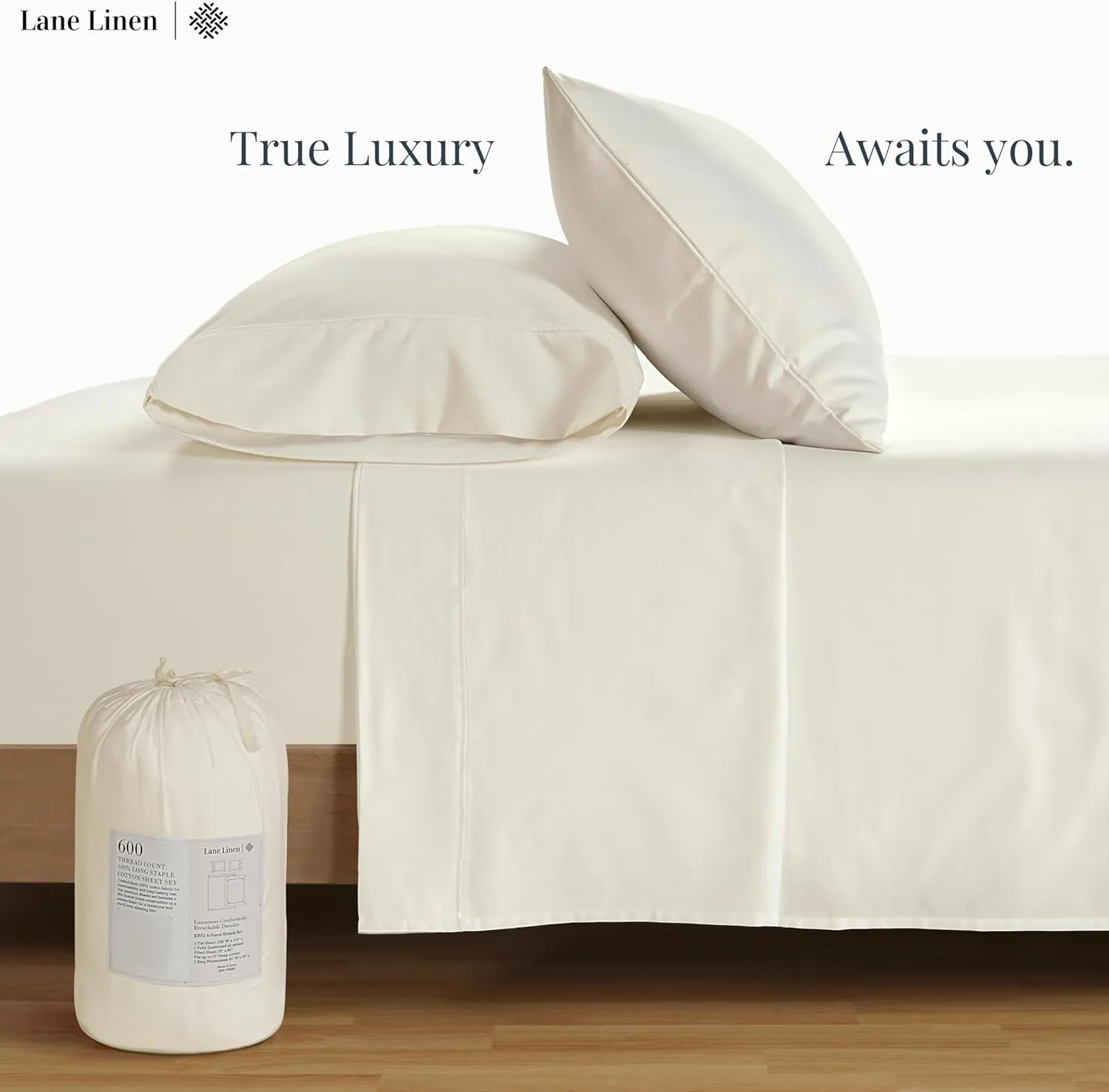 LANE LINEN 600 TC Queen Sheet Set - 100% Mercerized Soft Cotton Sheets Queen Size Set, Ultra Soft Deep Pocket Comfy Sateen Weave Cotton Bed Sheets Queen Size - Hotel Sheets - Ivory
