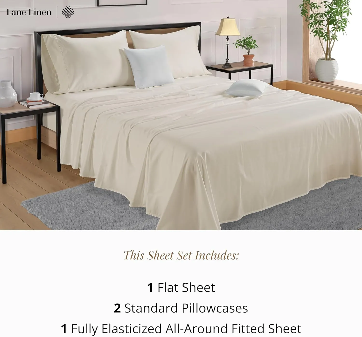 LANE LINEN 600 TC Queen Sheet Set - 100% Mercerized Soft Cotton Sheets Queen Size Set, Ultra Soft Deep Pocket Comfy Sateen Weave Cotton Bed Sheets Queen Size - Hotel Sheets - Ivory