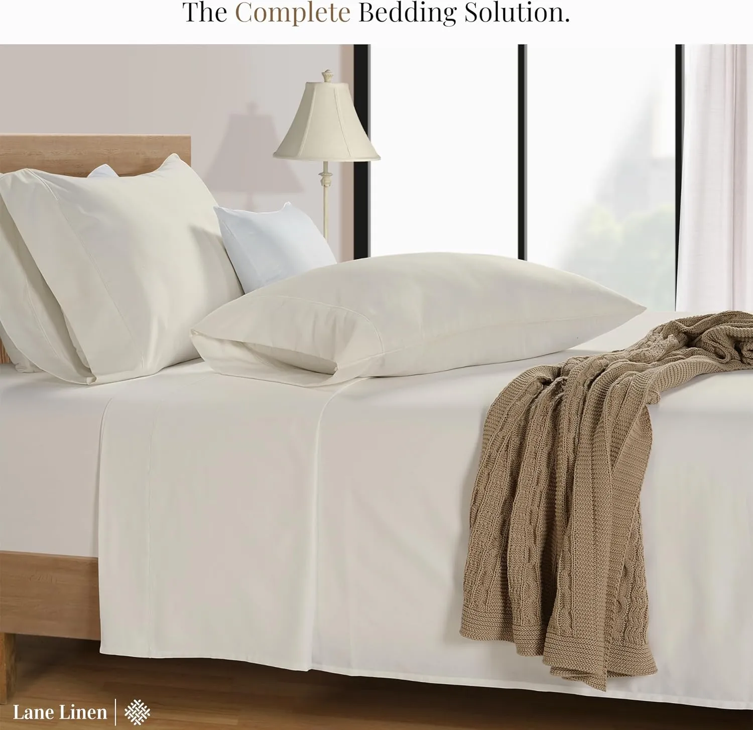 LANE LINEN 600 TC Queen Sheet Set - 100% Mercerized Soft Cotton Sheets Queen Size Set, Ultra Soft Deep Pocket Comfy Sateen Weave Cotton Bed Sheets Queen Size - Hotel Sheets - Ivory
