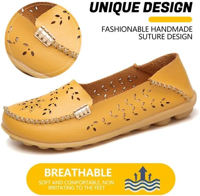 Loafers for Women Comfortable Slip on Casual Flats Walking Leather Shoes Breathable & Lightweight Non-Slip Moccasins