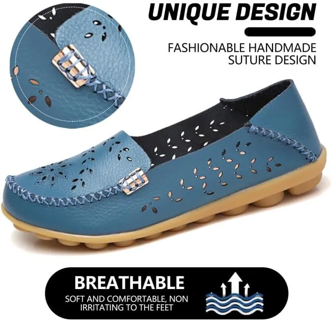 Loafers for Women Comfortable Slip on Casual Flats Walking Leather Shoes Breathable & Lightweight Non-Slip Moccasins