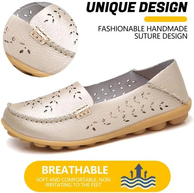 Loafers for Women Comfortable Slip on Casual Flats Walking Leather Shoes Breathable & Lightweight Non-Slip Moccasins