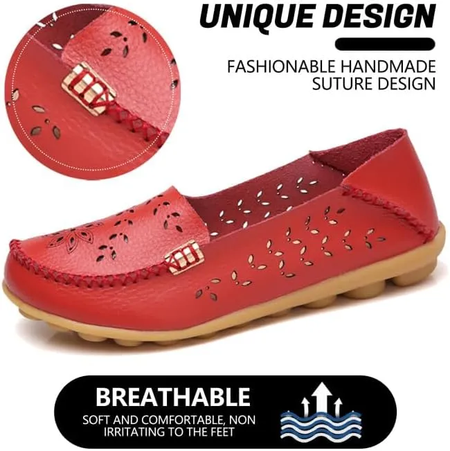 Loafers for Women Comfortable Slip on Casual Flats Walking Leather Shoes Breathable & Lightweight Non-Slip Moccasins