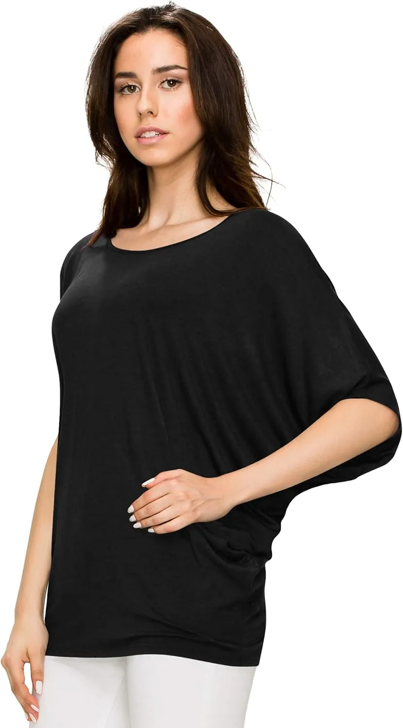 Lock and Love Women's Solid Scoop Neck Short Sleeve Loose Blouse Batwing Dolman Top Oversize