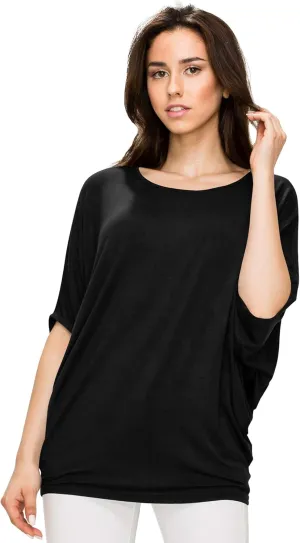 Lock and Love Women's Solid Scoop Neck Short Sleeve Loose Blouse Batwing Dolman Top Oversize
