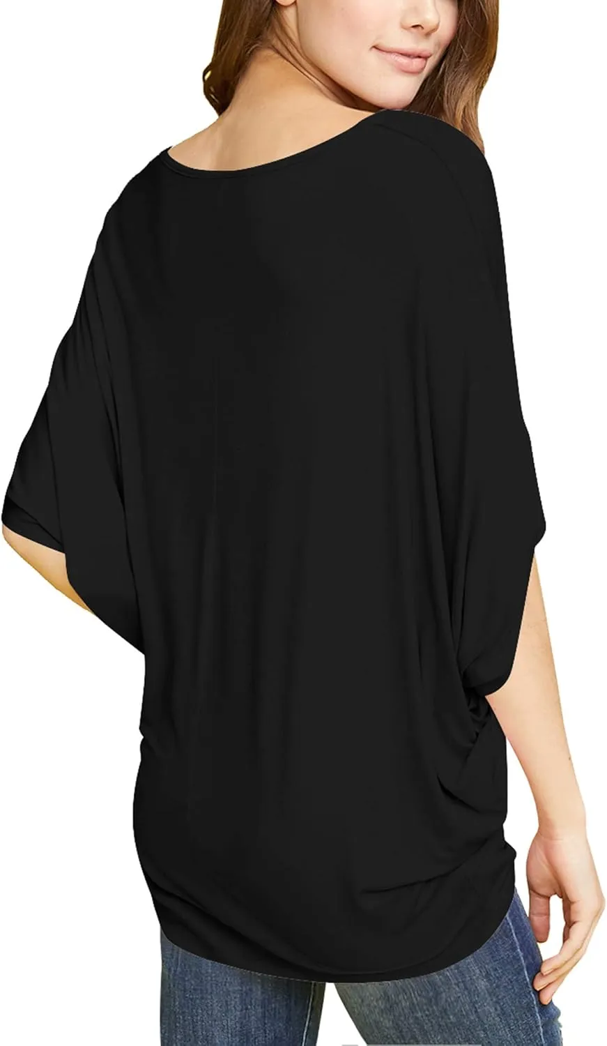 Lock and Love Women's Solid Scoop Neck Short Sleeve Loose Blouse Batwing Dolman Top Oversize
