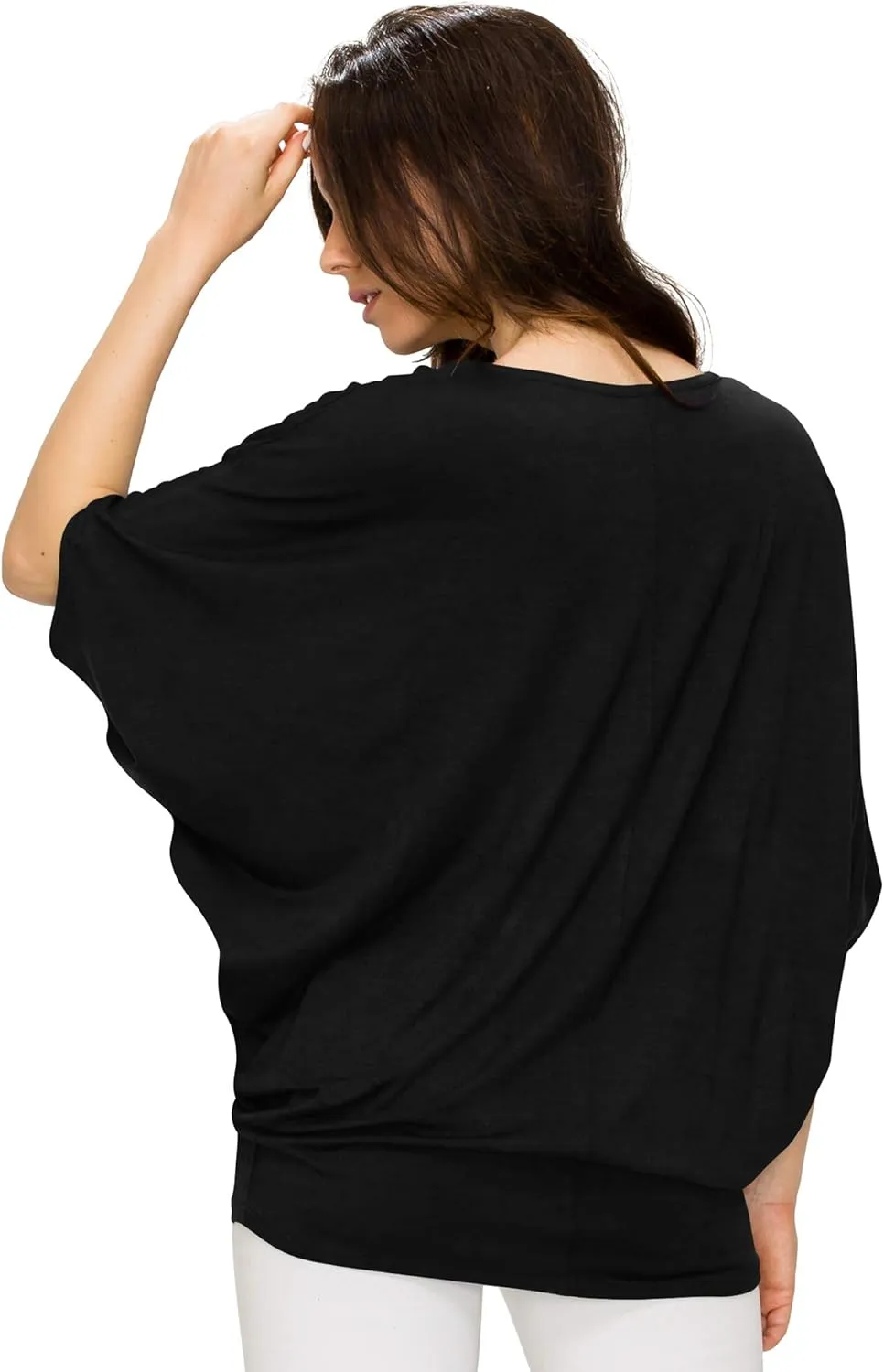 Lock and Love Women's Solid Scoop Neck Short Sleeve Loose Blouse Batwing Dolman Top Oversize
