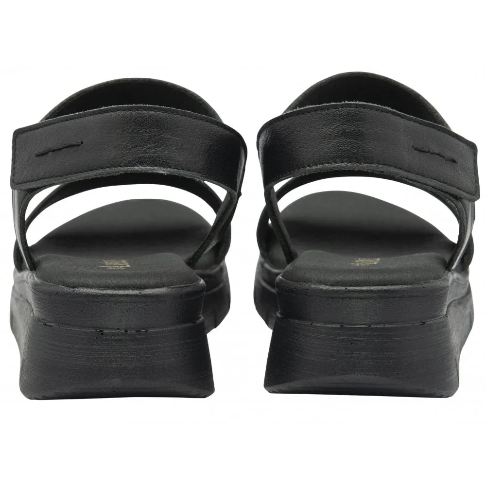 Lotus Facchini Women's Touch Fastening Adjustable Strap Leather Slingback Sandal Black