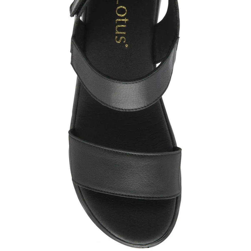 Lotus Facchini Women's Touch Fastening Adjustable Strap Leather Slingback Sandal Black