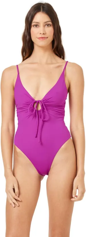 L*Space Piper One Piece Swimsuit for Women, Classic Coverage, Skinny Adjustable Straps, Center-Front Keyhole, Doubles as Bodysuit, Wild Aster, L