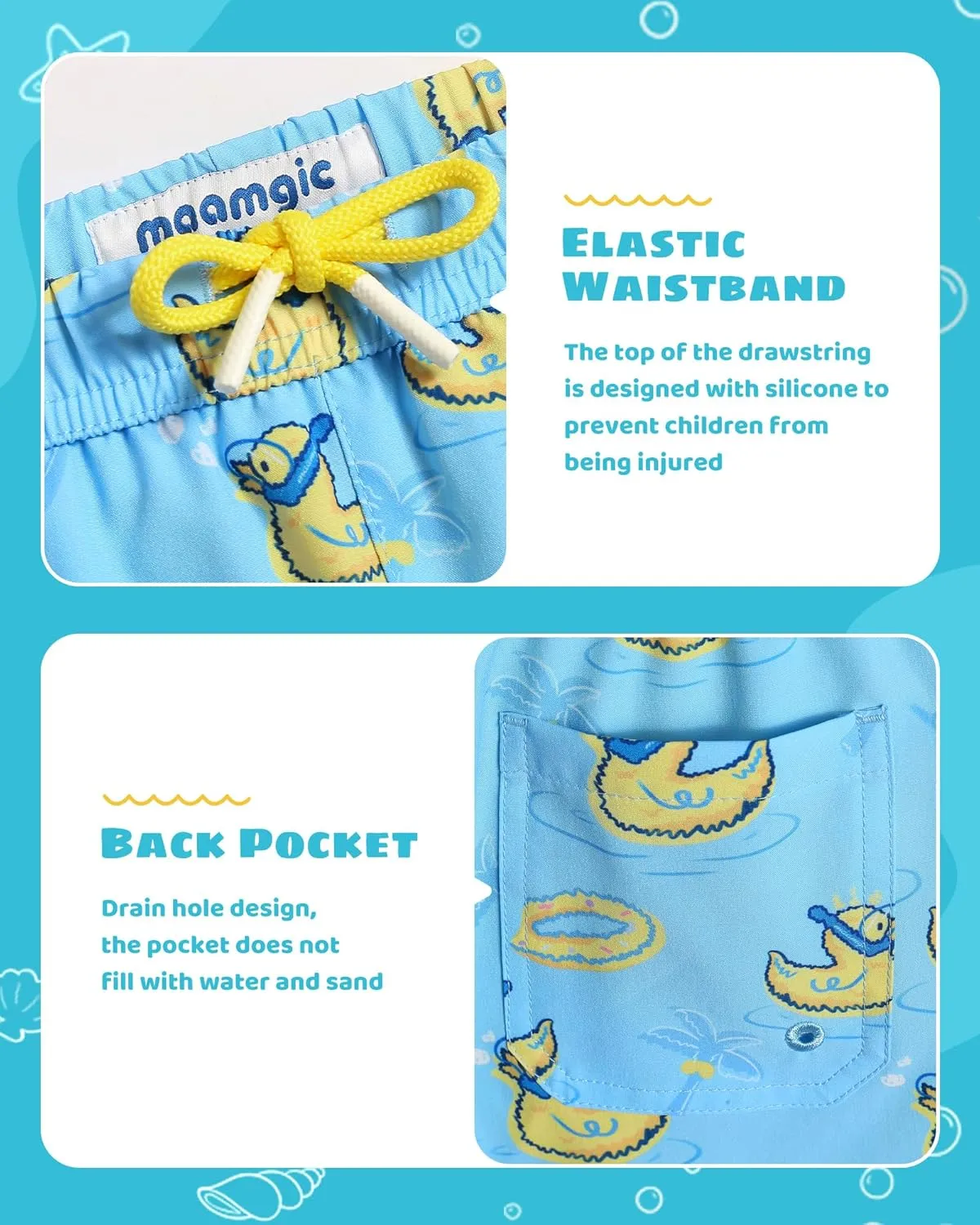maamgic Boys Swim Trunks with Compression Liner Toddler Stretch Swim Shorts
