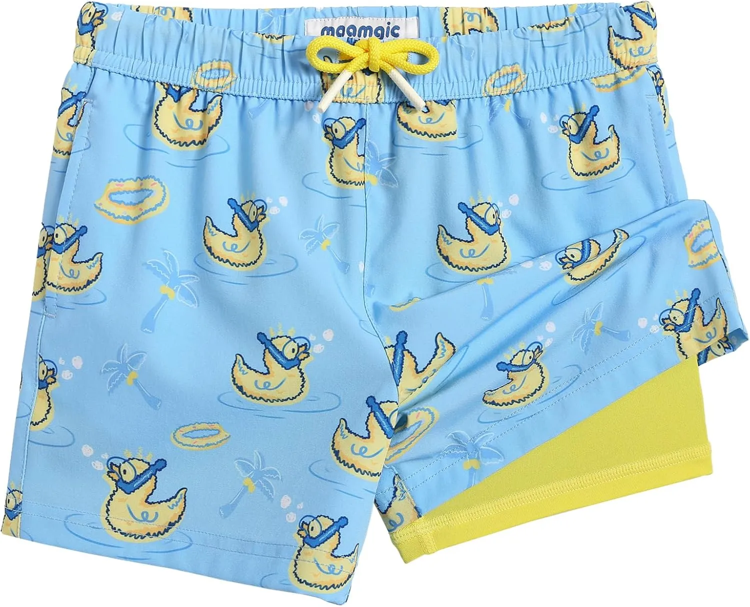 maamgic Boys Swim Trunks with Compression Liner Toddler Stretch Swim Shorts