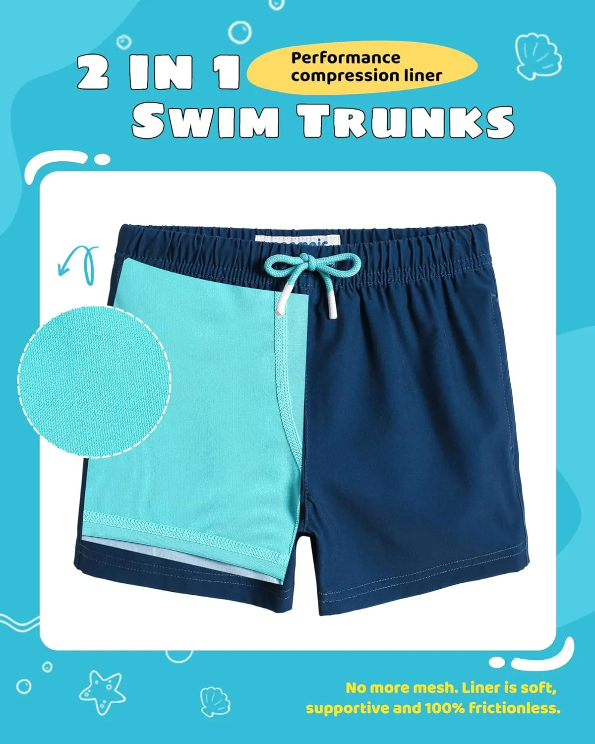 maamgic Boys Swim Trunks with Compression Liner Toddler Stretch Swim Shorts