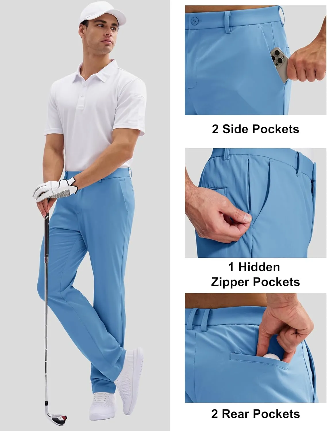MAGCOMSEN Men's Golf Pants Classic Fit - 30"/32"/34" Stretch Water Resistant Quick Dry Flat Front Dress Pants with 5 Pockets