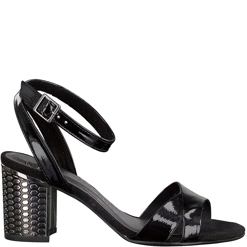 MARCO TOZZI - MEDIUM HEEL SANDAL - BLACK PATENT