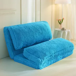 MAXYOYO Bean Bag Bed Floor Bed, Faux Fur Floor Sofa Floor Chairs for Adults, Folding Sofa Bed Foam Filling Wall Couch Sleeper Chairs Single Size Floor Mattress, Blue, 30x95 Inch