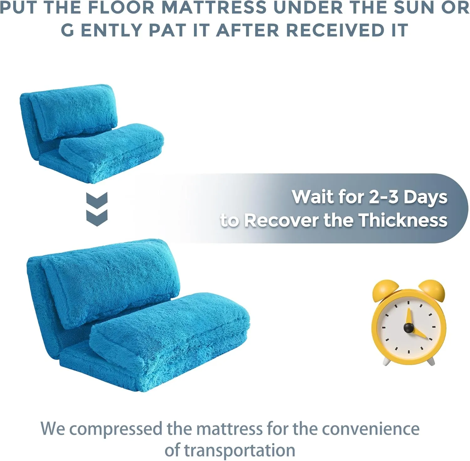 MAXYOYO Bean Bag Bed Floor Bed, Faux Fur Floor Sofa Floor Chairs for Adults, Folding Sofa Bed Foam Filling Wall Couch Sleeper Chairs Single Size Floor Mattress, Blue, 30x95 Inch