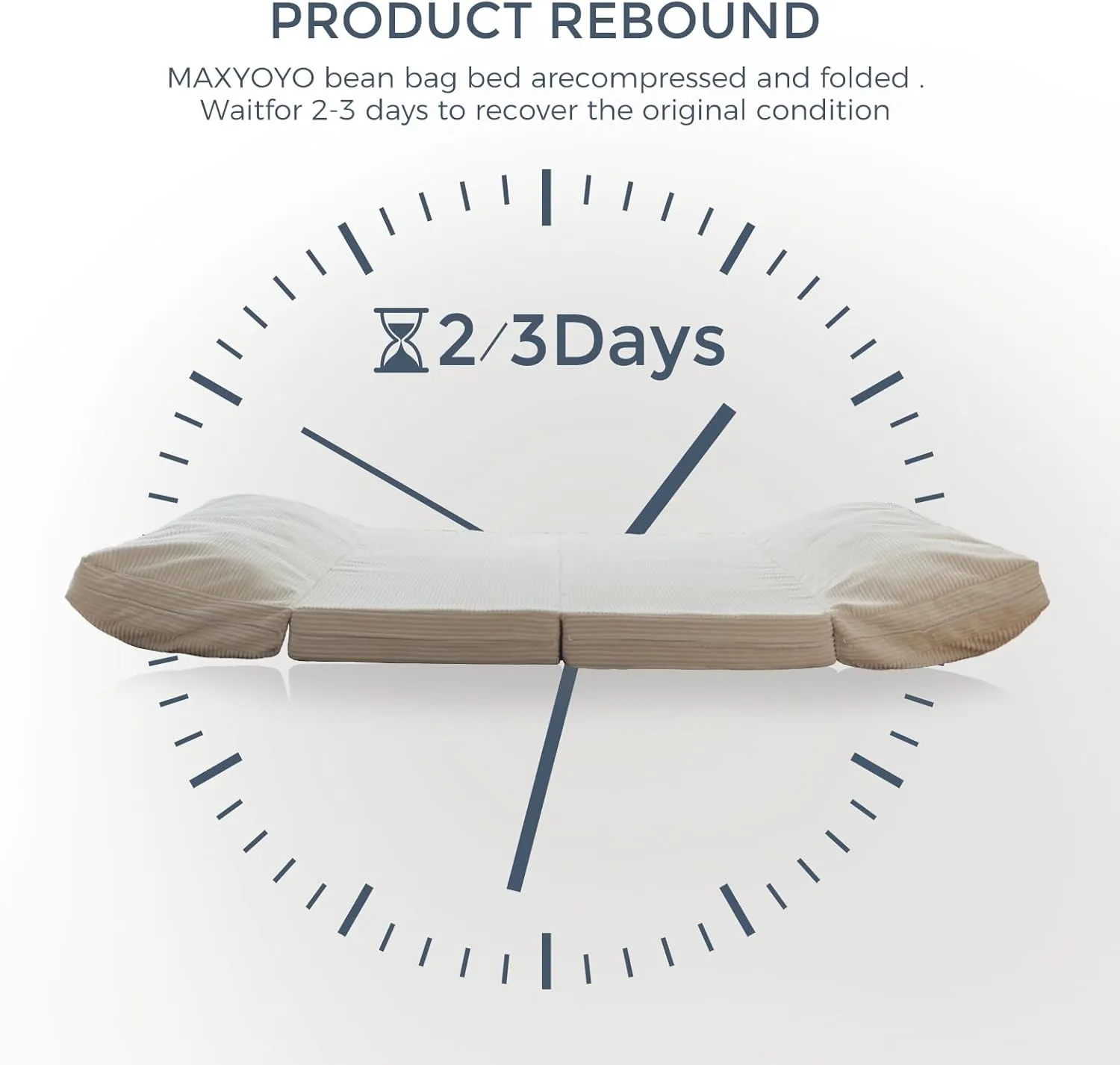 MAXYOYO Bean Bag Bed Folding Sofa Bed Floor Mattress for Adults, Extra Thick and Long Floor Sofa with Corded Washable Cover, Beige, 54x95 Inch