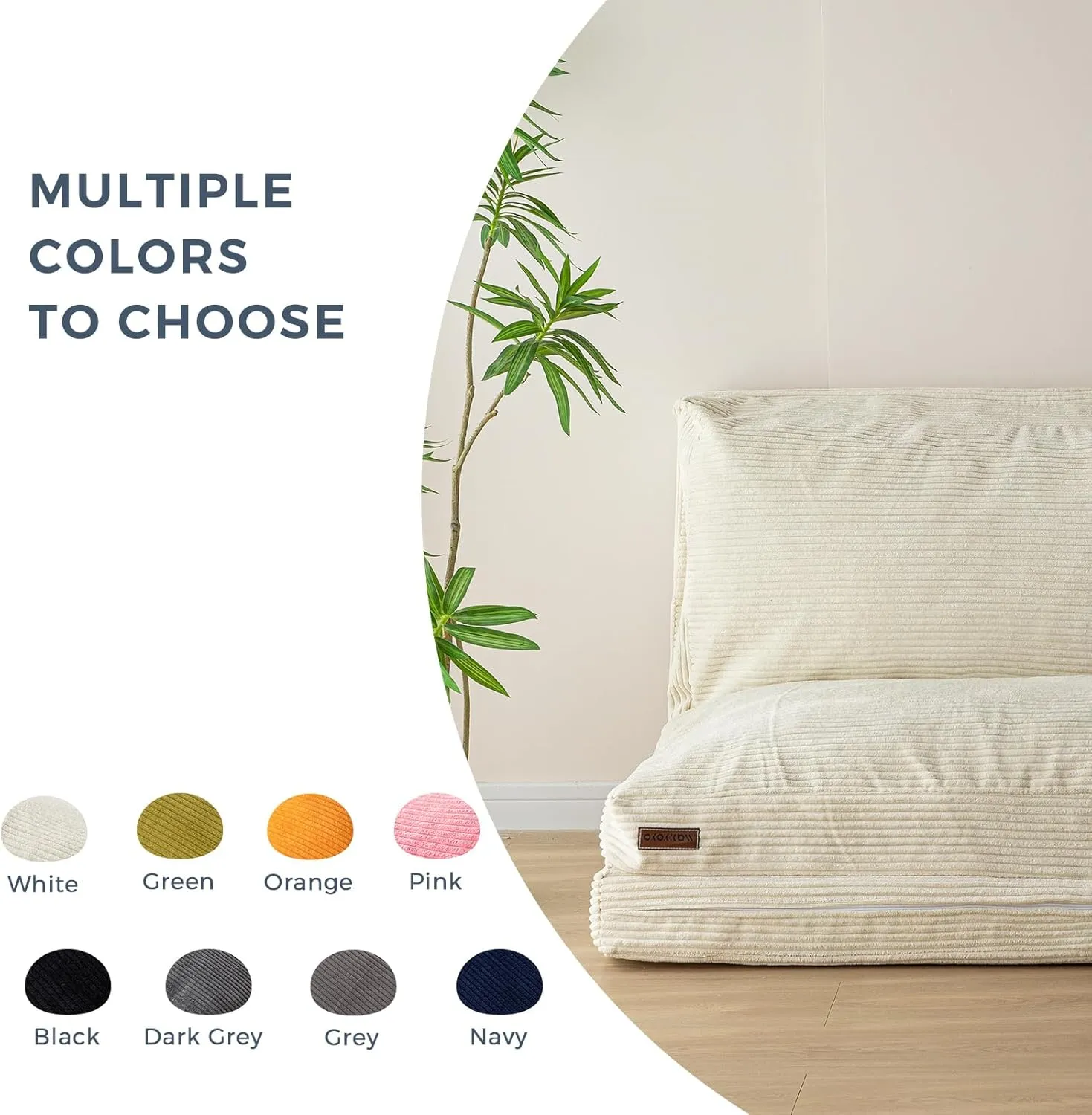 MAXYOYO Bean Bag Bed Folding Sofa Bed Floor Mattress for Adults, Extra Thick and Long Floor Sofa with Corded Washable Cover, Beige, 54x95 Inch