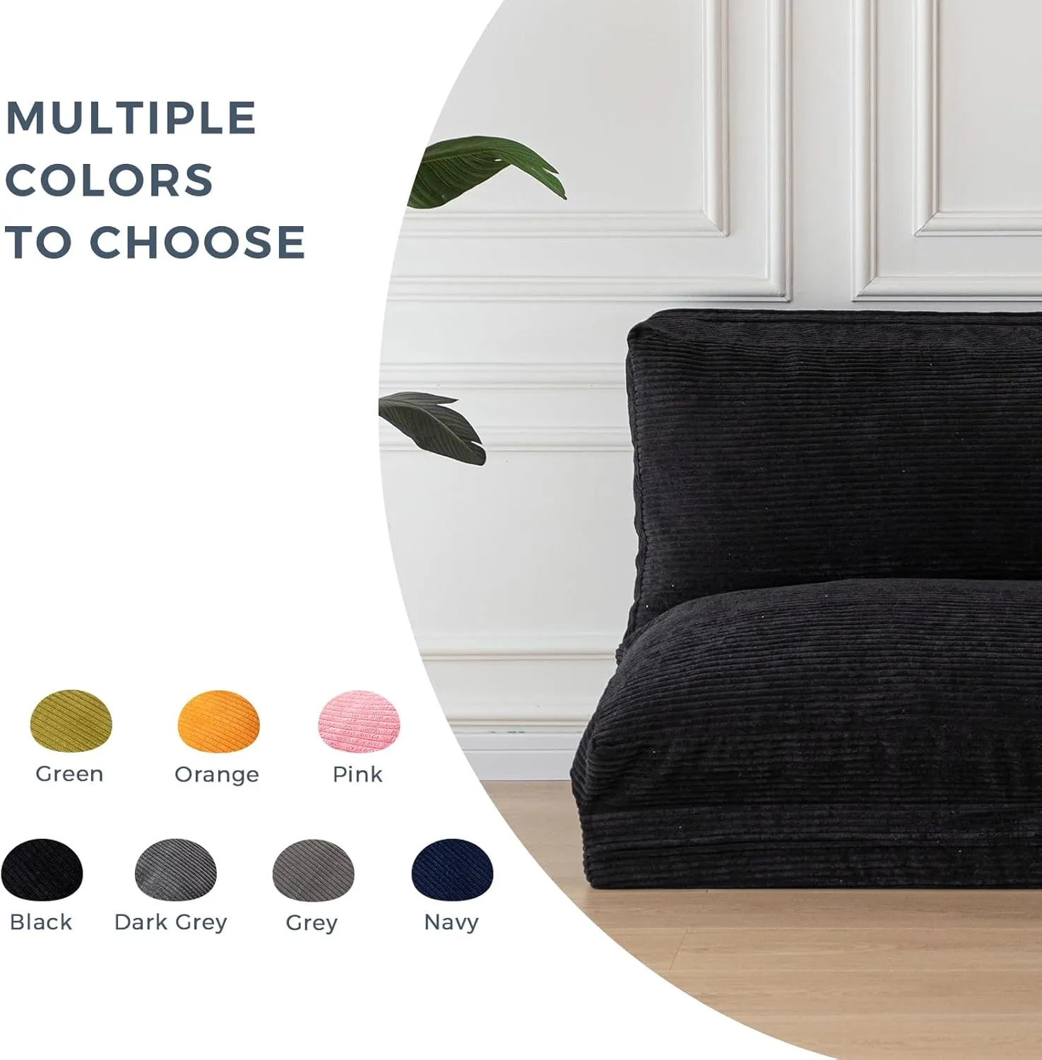 MAXYOYO Bean Bag Bed Folding Sofa Bed Floor Mattress for Adults, Extra Thick and Long Floor Sofa with Corded Washable Cover, Black, 39x95 Inch