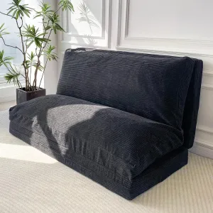 MAXYOYO Bean Bag Bed Folding Sofa Bed Floor Mattress for Adults, Extra Thick and Long Floor Sofa with Corded Washable Cover, Black, 54x95 Inch