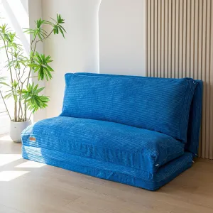 MAXYOYO Bean Bag Bed Folding Sofa Bed Floor Mattress for Adults, Extra Thick and Long Floor Sofa with Corded Washable Cover, Blue