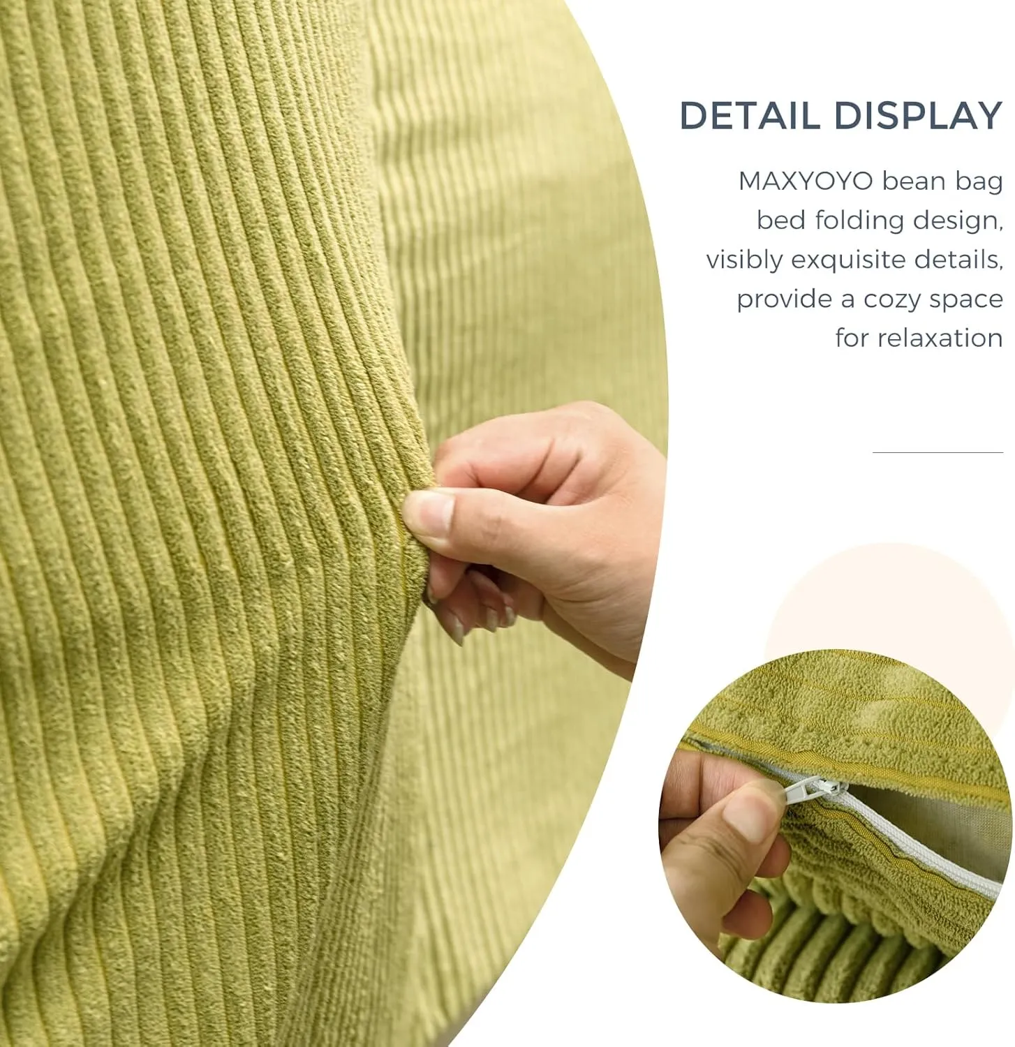 MAXYOYO Bean Bag Bed Folding Sofa Bed Floor Mattress for Adults, Extra Thick and Long Floor Sofa with Corded Washable Cover, Green, 39x95 Inch