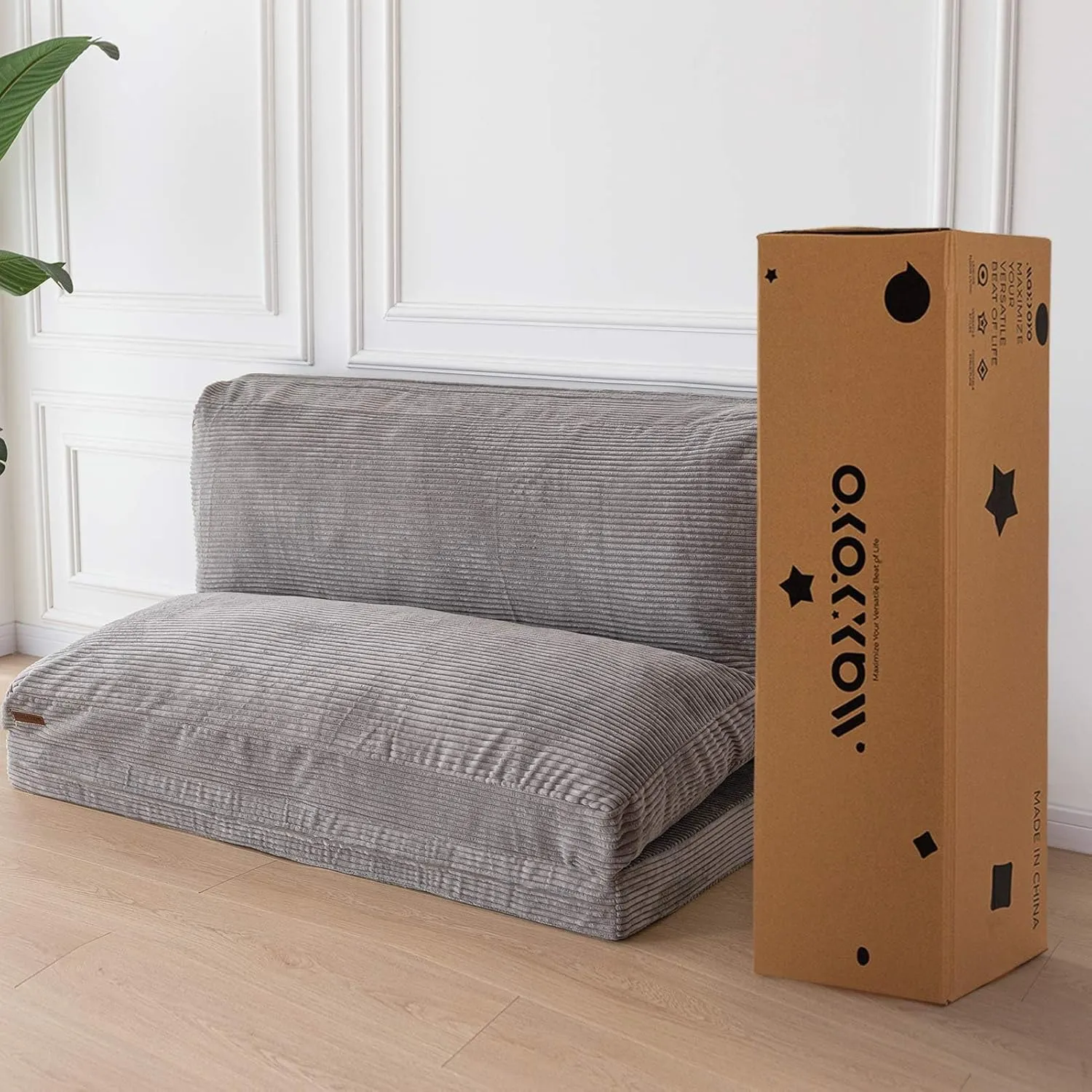 MAXYOYO Bean Bag Bed Folding Sofa Bed Floor Mattress for Adults, Extra Thick and Long Floor Sofa with Corded Washable Cover, Grey, 54x95 Inch