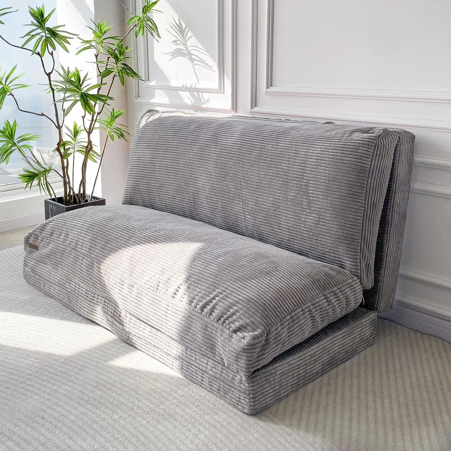 MAXYOYO Bean Bag Bed Folding Sofa Bed Floor Mattress for Adults, Extra Thick and Long Floor Sofa with Corded Washable Cover, Grey, 54x95 Inch