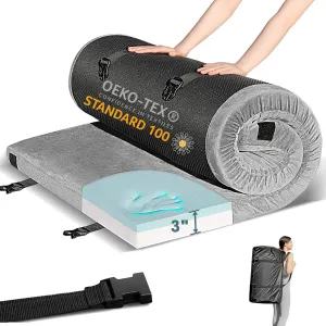 Memory Foam Camping Mattress Pad, CertiPUR-US Waterproof Portable Roll Up Mattress for Adults, Thick Floor Sleeping Mat Pad for Car Truck Tent with Travel Bag