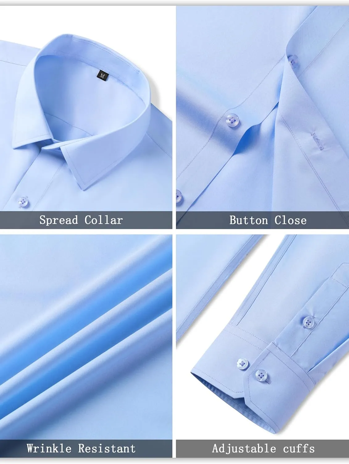 Mens Grade 3.5 Wrinkle-Resistant Dress Shirts Men's Long Sleeve Button Down Work Shirt for Men