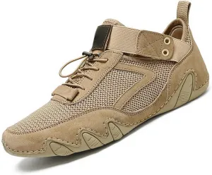 Men's Real Leather Hand Sewn Slip-Ons Loafers Outdoor Summer Mesh Breathable Moccasin Sneakers Softsole Walking Hiking Trail Shoes