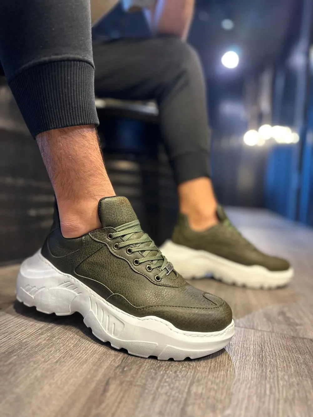 Mens Sneaker High Sole Casual Shoes N75 Khaki
