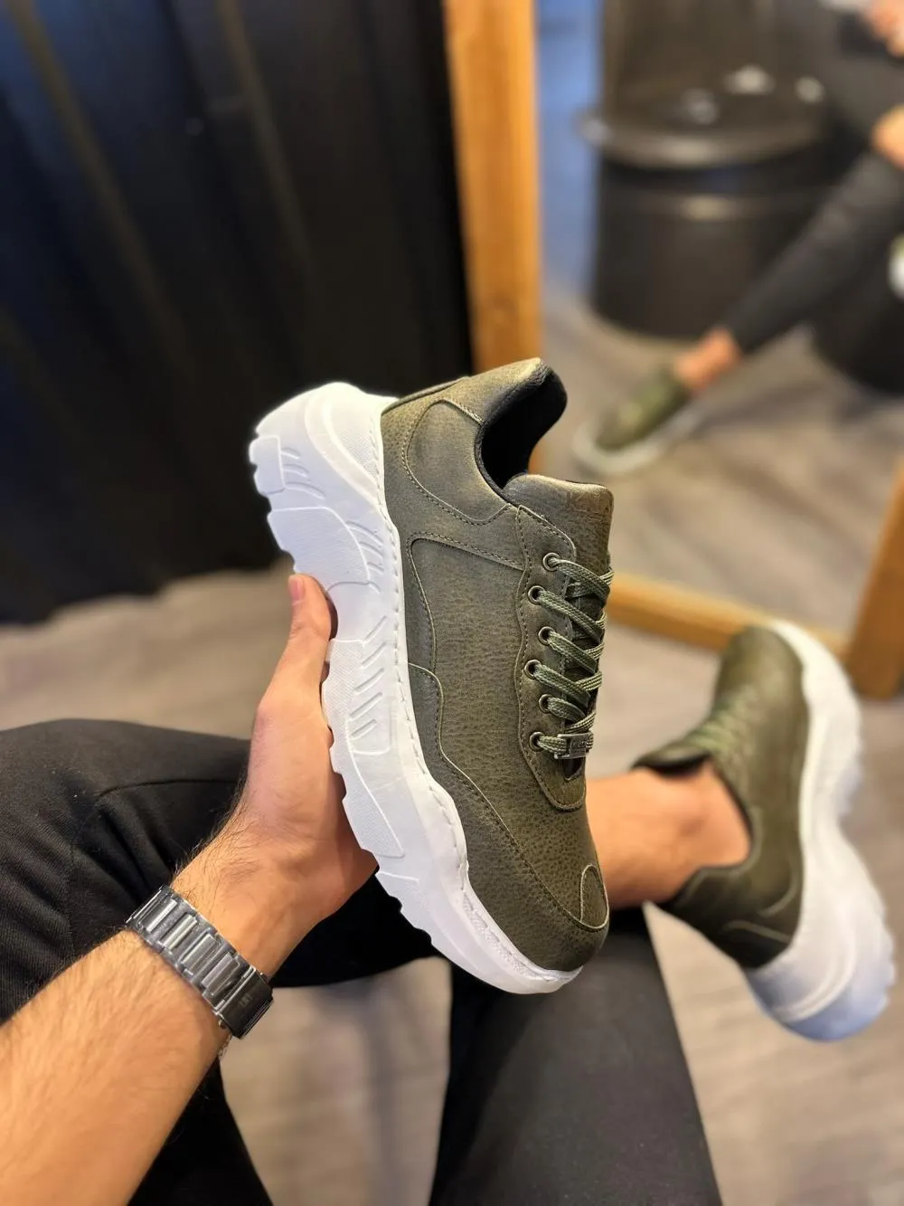 Mens Sneaker High Sole Casual Shoes N75 Khaki