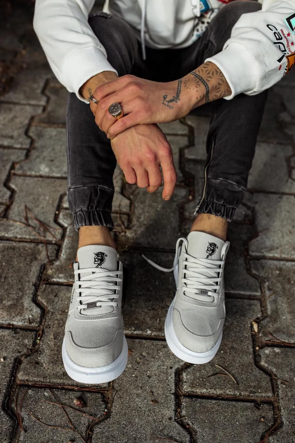 Mens Sneaker  High Sole Casual Suede Shoes 040 Stone