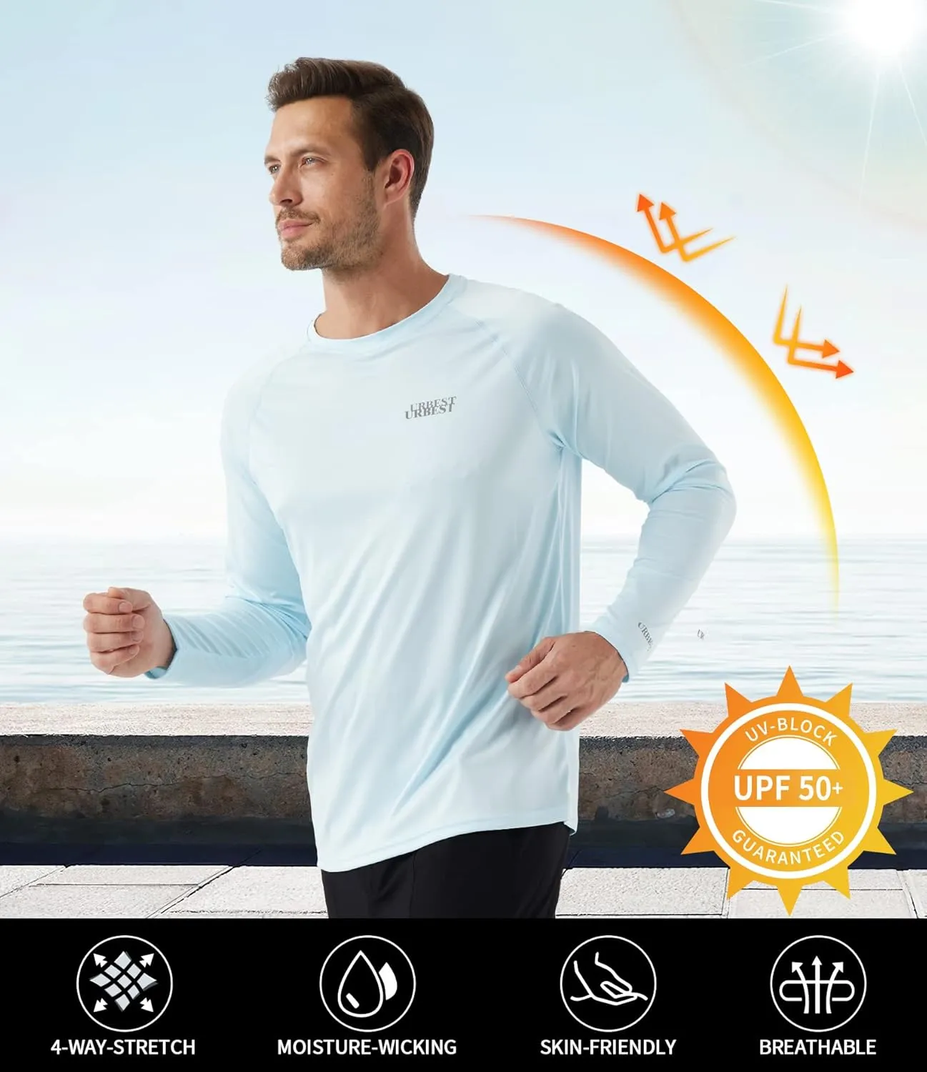 Men's Sun Protection Shirts UV SPF UPF 50  Long Sleeve Rash Guard Fishing Running Swim Quick Dry Lightweight