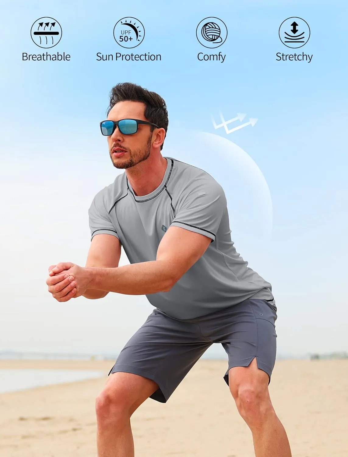 Men's Swim Shirts Quick Dry Rash Guard UPF 50  Sun Protection Fishing Beach Water Shirts Short Sleeve