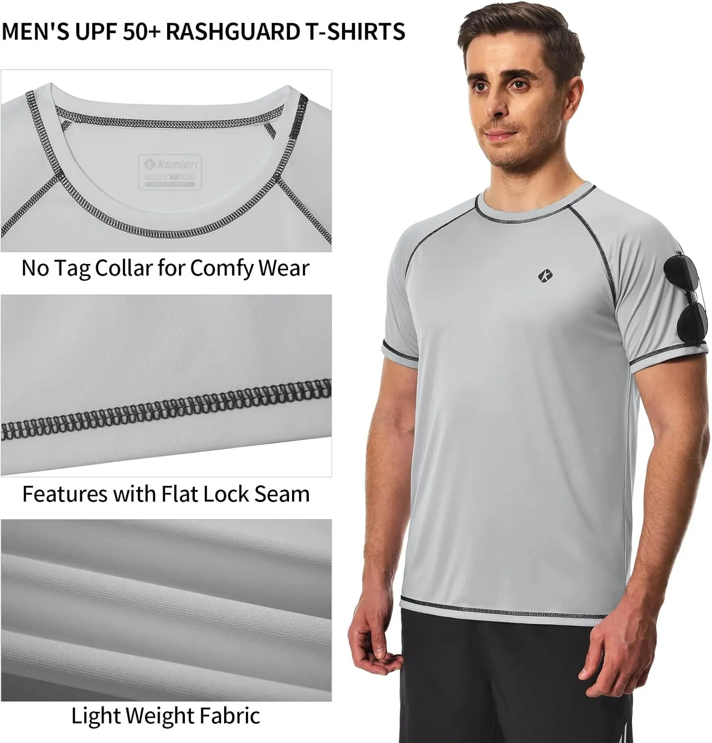 Men's Swim Shirts Quick Dry Rash Guard UPF 50  Sun Protection Fishing Beach Water Shirts Short Sleeve