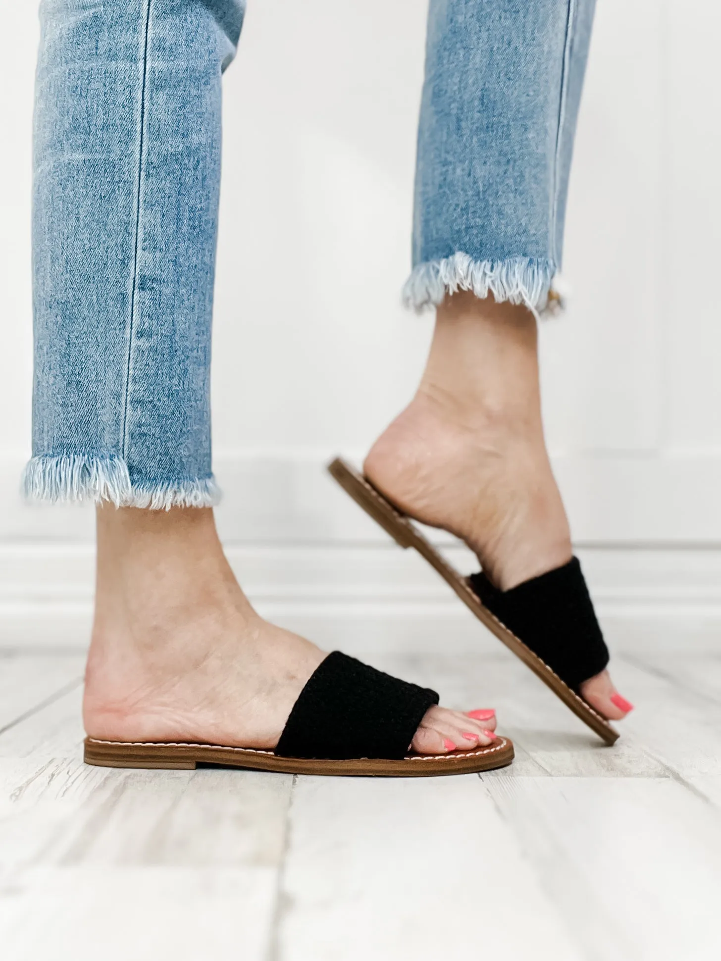 MIA Vix Slip-On Sandals in Black Crochet
