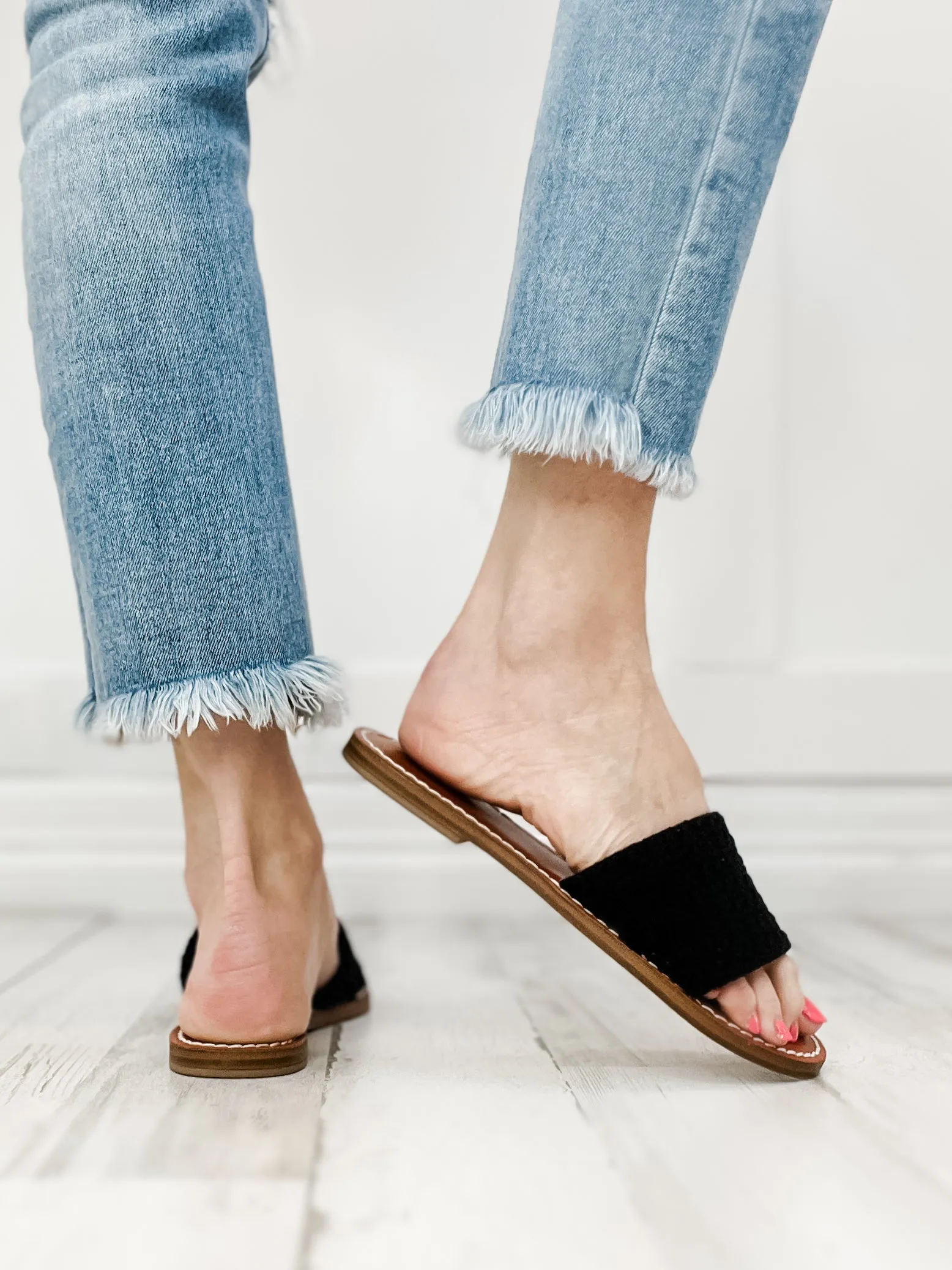 MIA Vix Slip-On Sandals in Black Crochet