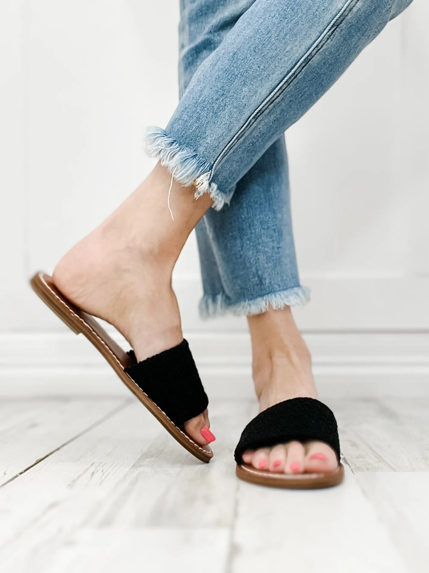 MIA Vix Slip-On Sandals in Black Crochet