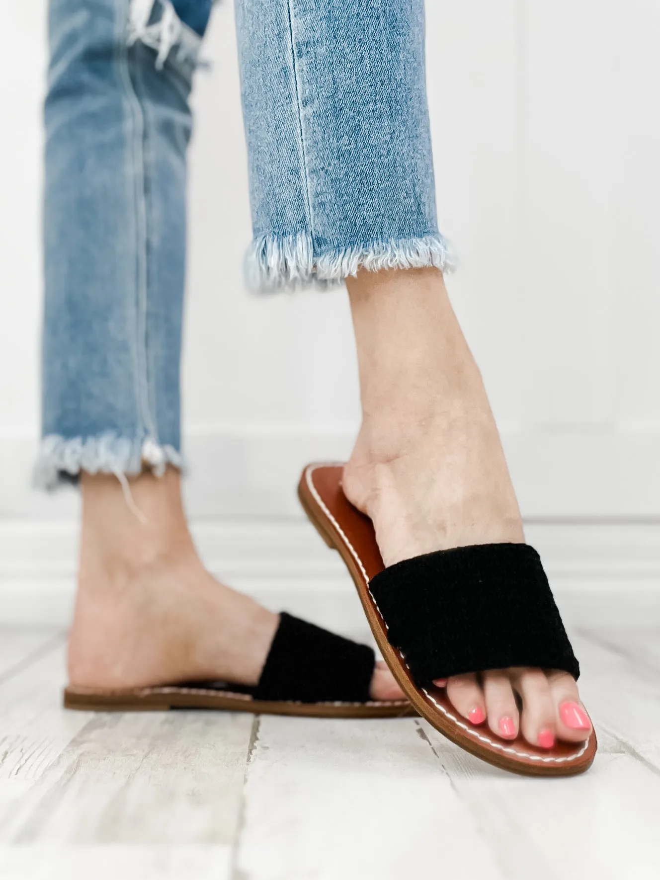 MIA Vix Slip-On Sandals in Black Crochet
