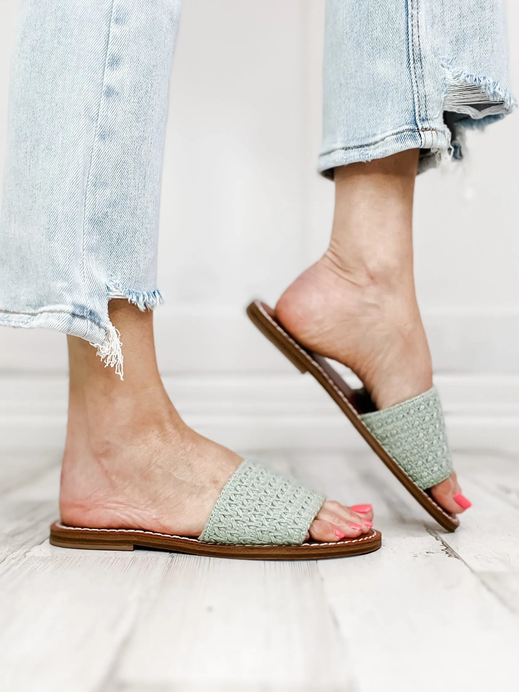 MIA Vix Slip-On Sandals in Sage Crochet