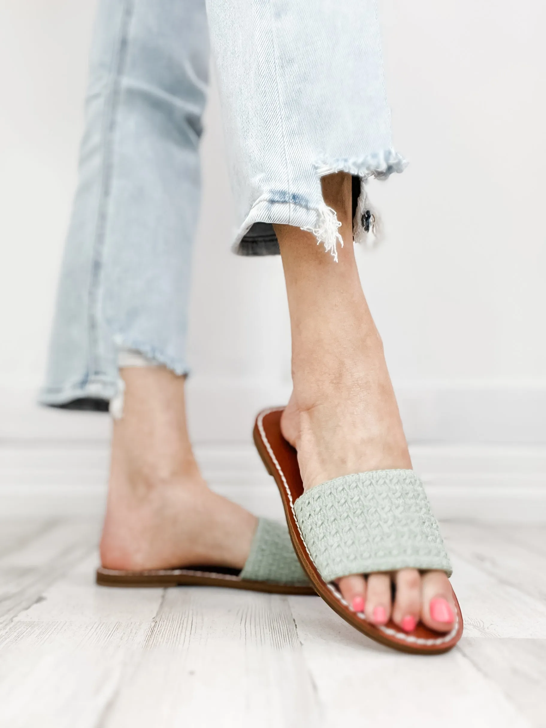 MIA Vix Slip-On Sandals in Sage Crochet