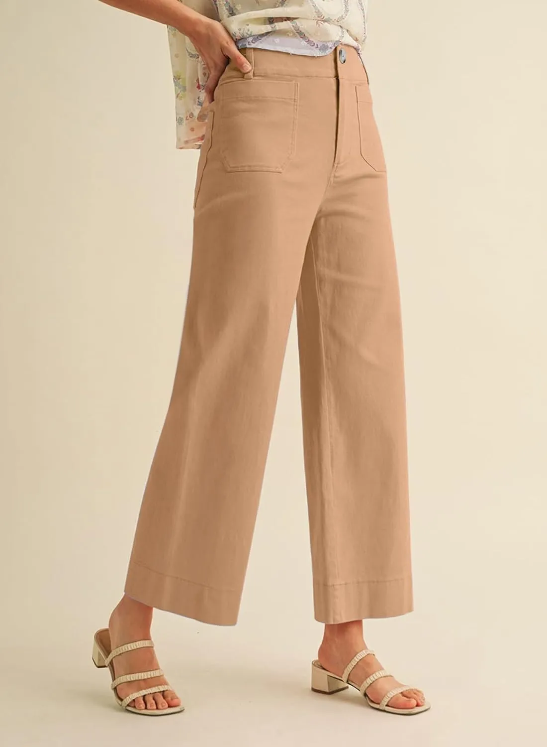 miduo Womens High Waisted Cropped Wide Leg Stretchy Straight Pants Trousers with Pockets