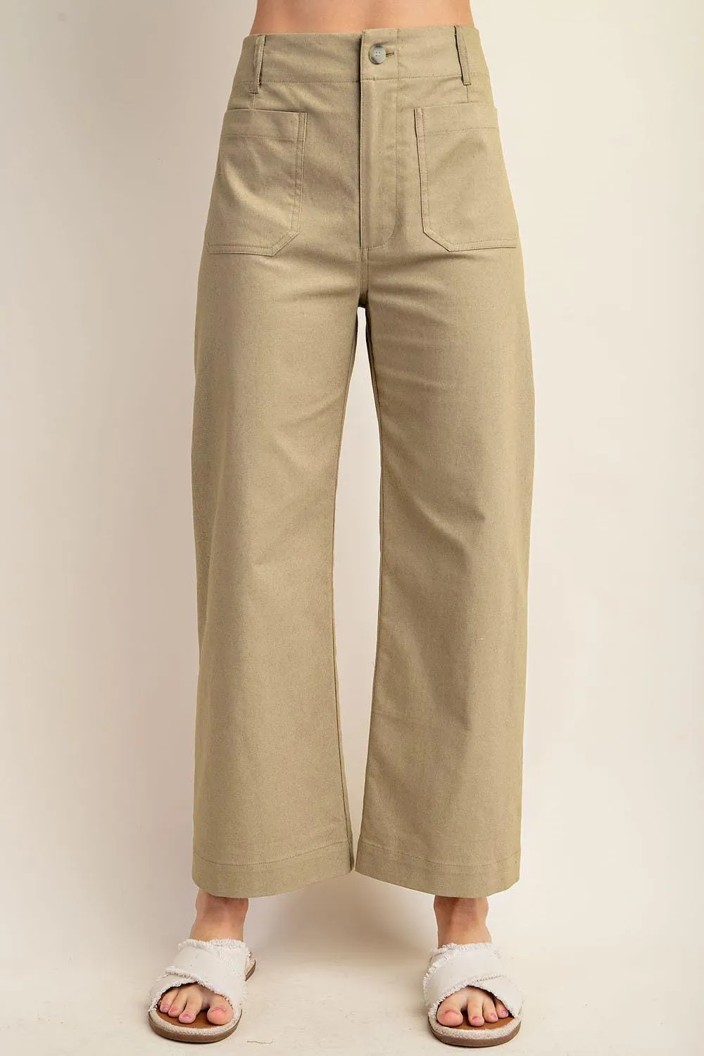 miduo Womens High Waisted Cropped Wide Leg Stretchy Straight Pants Trousers with Pockets