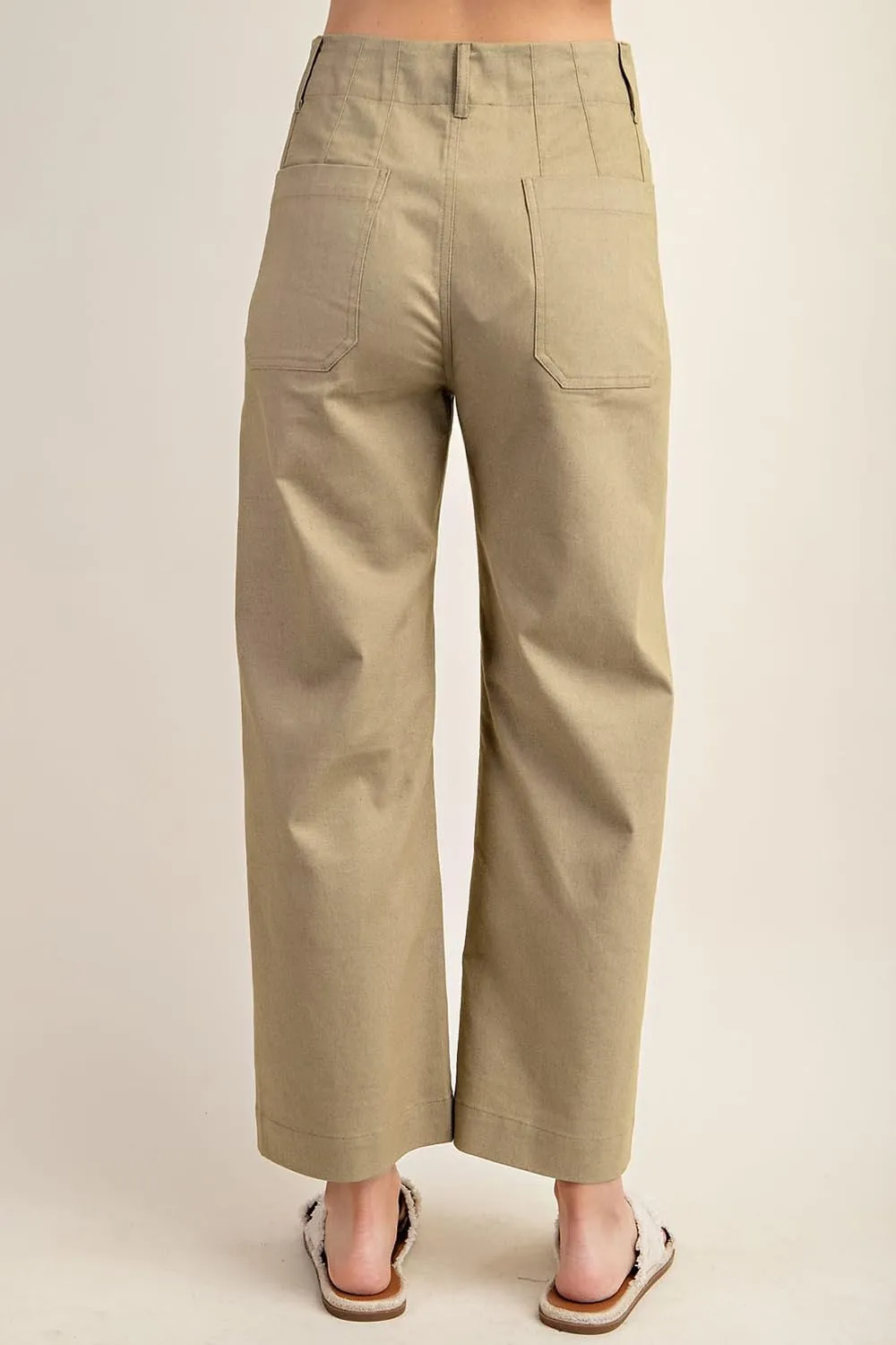 miduo Womens High Waisted Cropped Wide Leg Stretchy Straight Pants Trousers with Pockets
